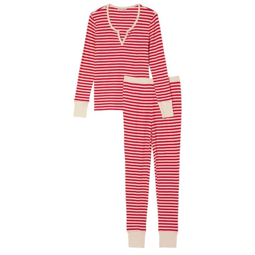 Candy Cane PJs Victoria's Secret XL Thermal Long Pajama Set Adorable NWT - Picture 10 of 14